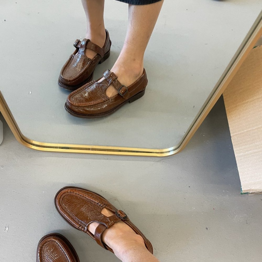 Alber Patent Leather Loafer Flats Brown